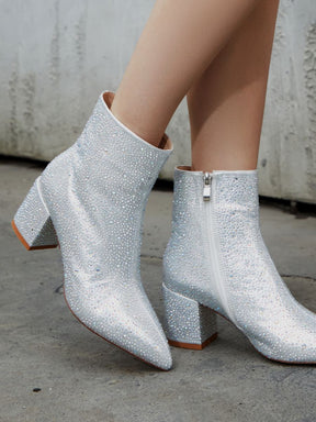 Pointed Toe Rhinestone Sparkly Ankle Boots