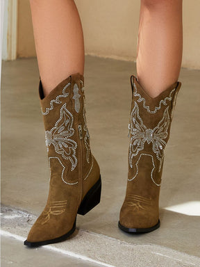Embroidered Faux Suede Western Boots