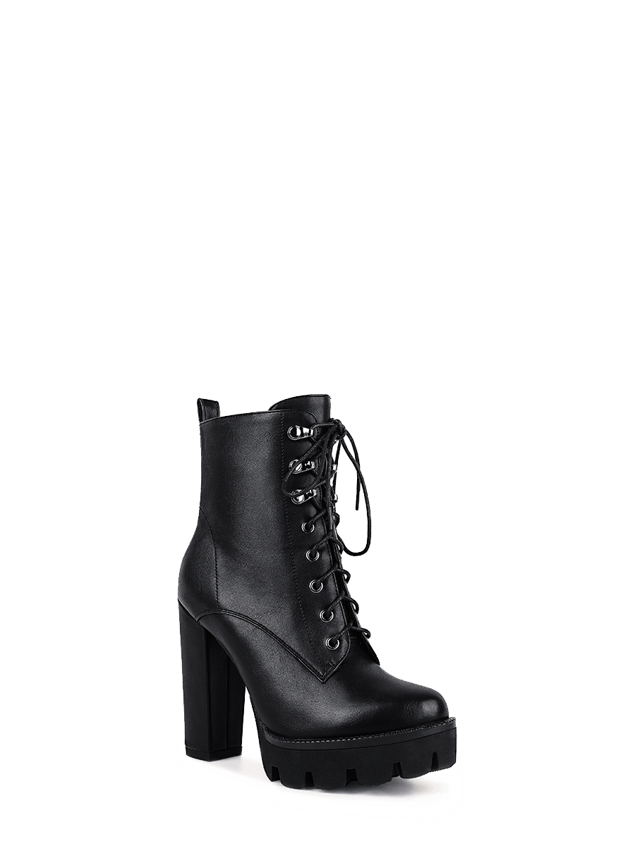 Black Patent Lace up Platforms Combat High Heels Boots WETKISS