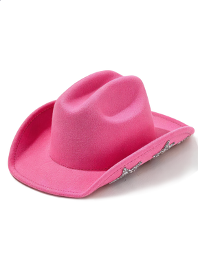 Pink Glitter Star Wide Brim Cowboy Hat