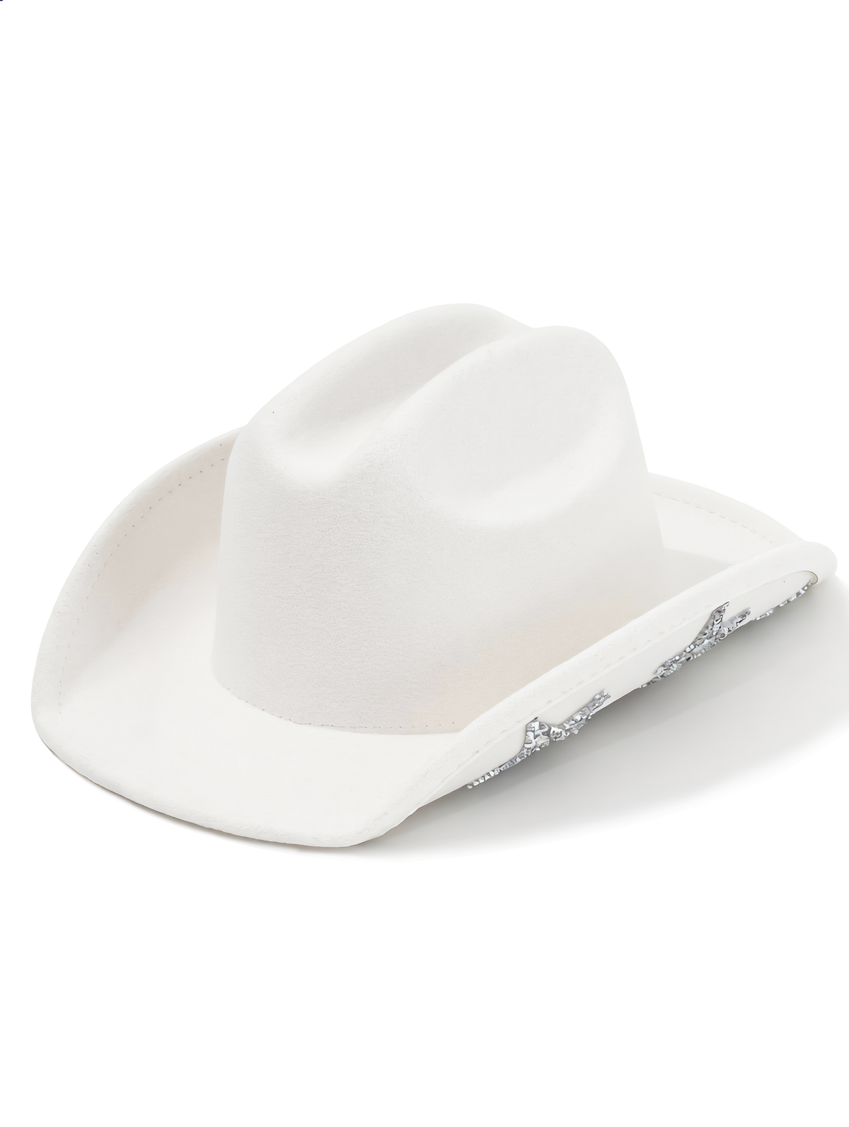 White Glitter Star Wide Brim Cowboy Hat
