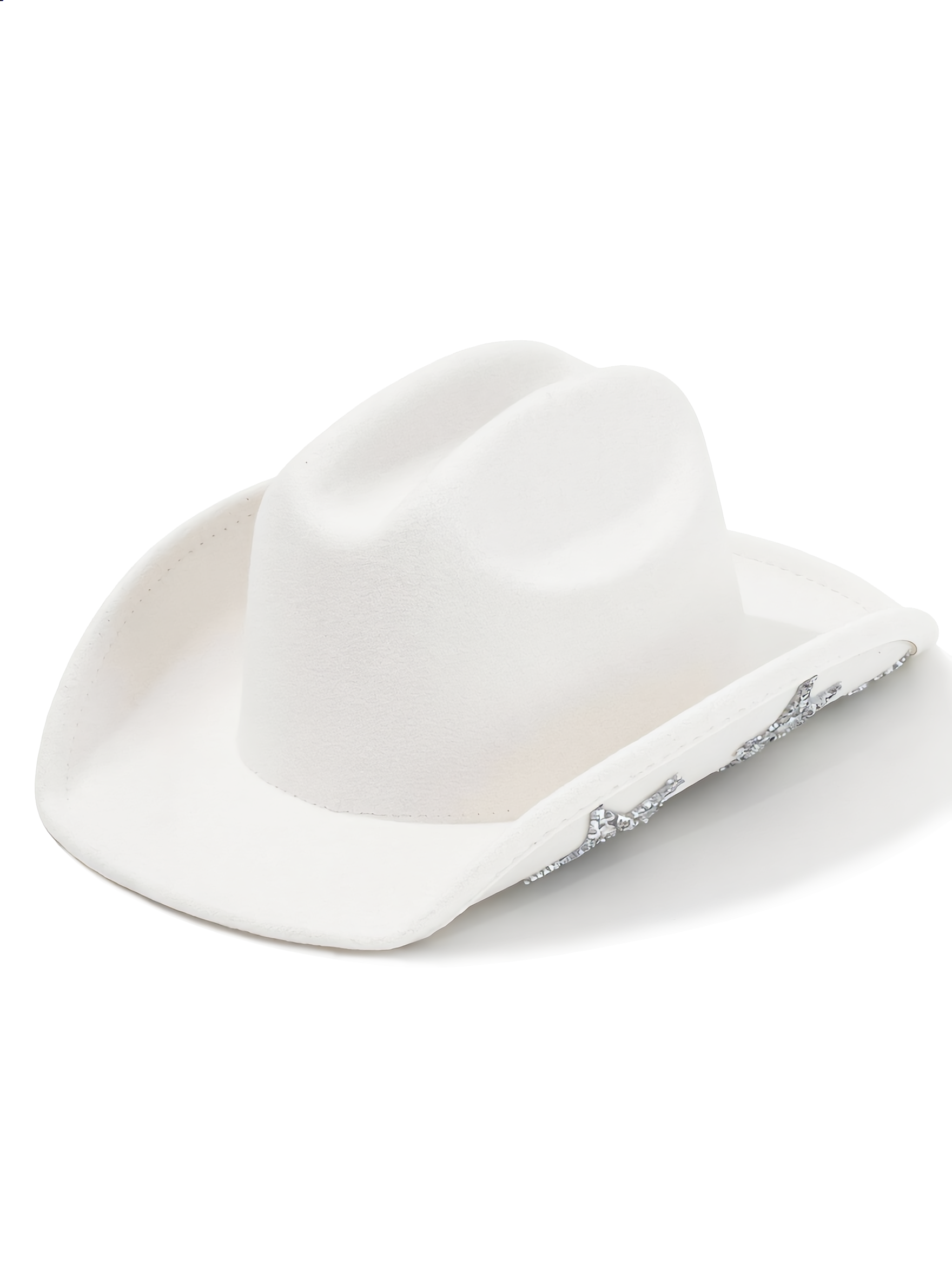 White Glitter Star Wide Brim Cowboy Hat