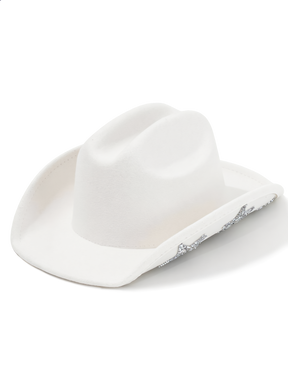 White Glitter Star Wide Brim Cowboy Hat