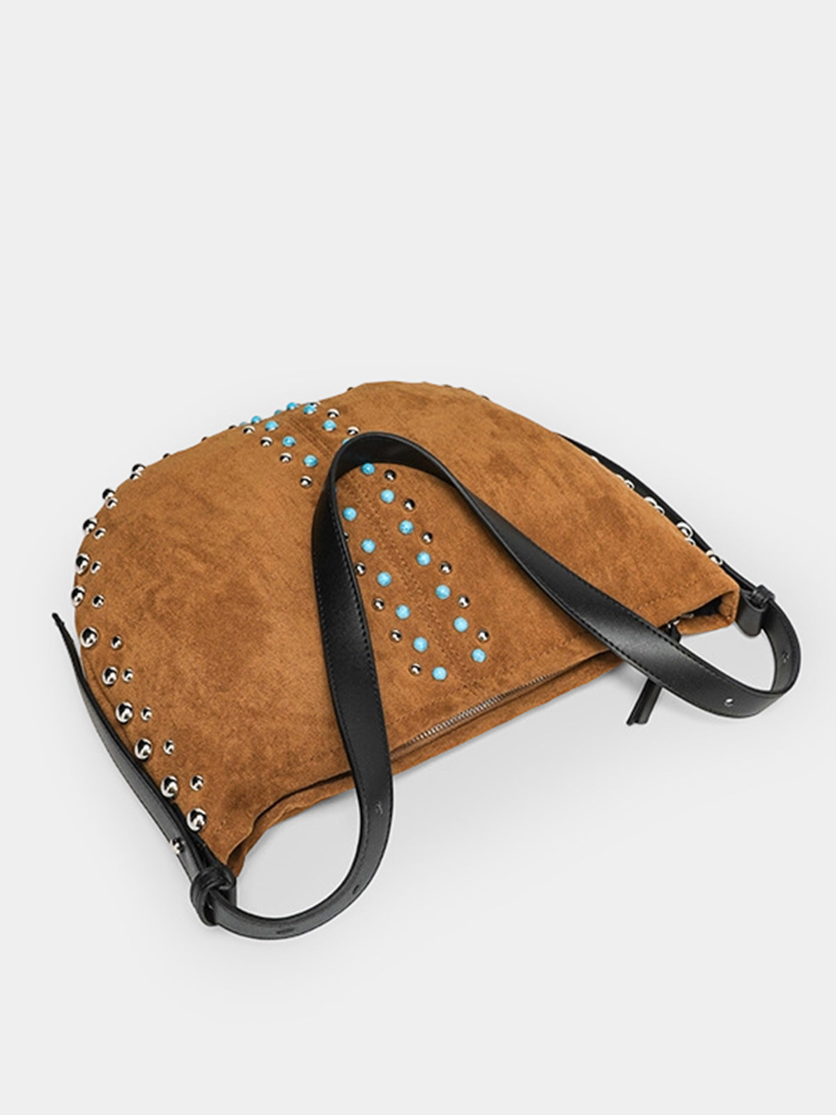 Turquoise Stud Faux Suede Western Hobo Bag