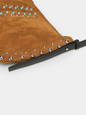 Turquoise Stud Faux Suede Western Hobo Bag