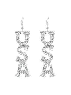 Silver USA Rhinestone Earrings