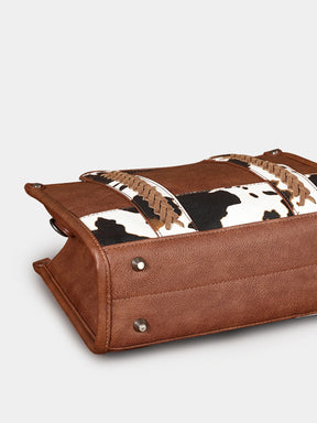 Brown Cow Print Western Tote Bag