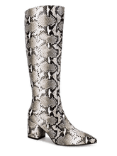 Pleat-free Snakeskin Knee High Boots