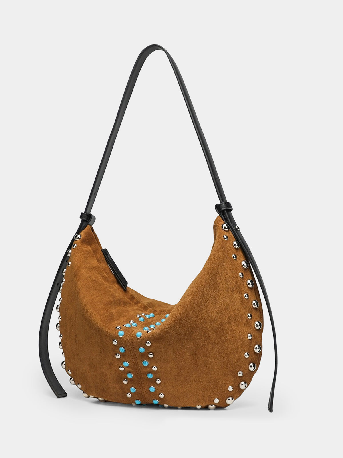 Turquoise Stud Faux Suede Western Hobo Bag