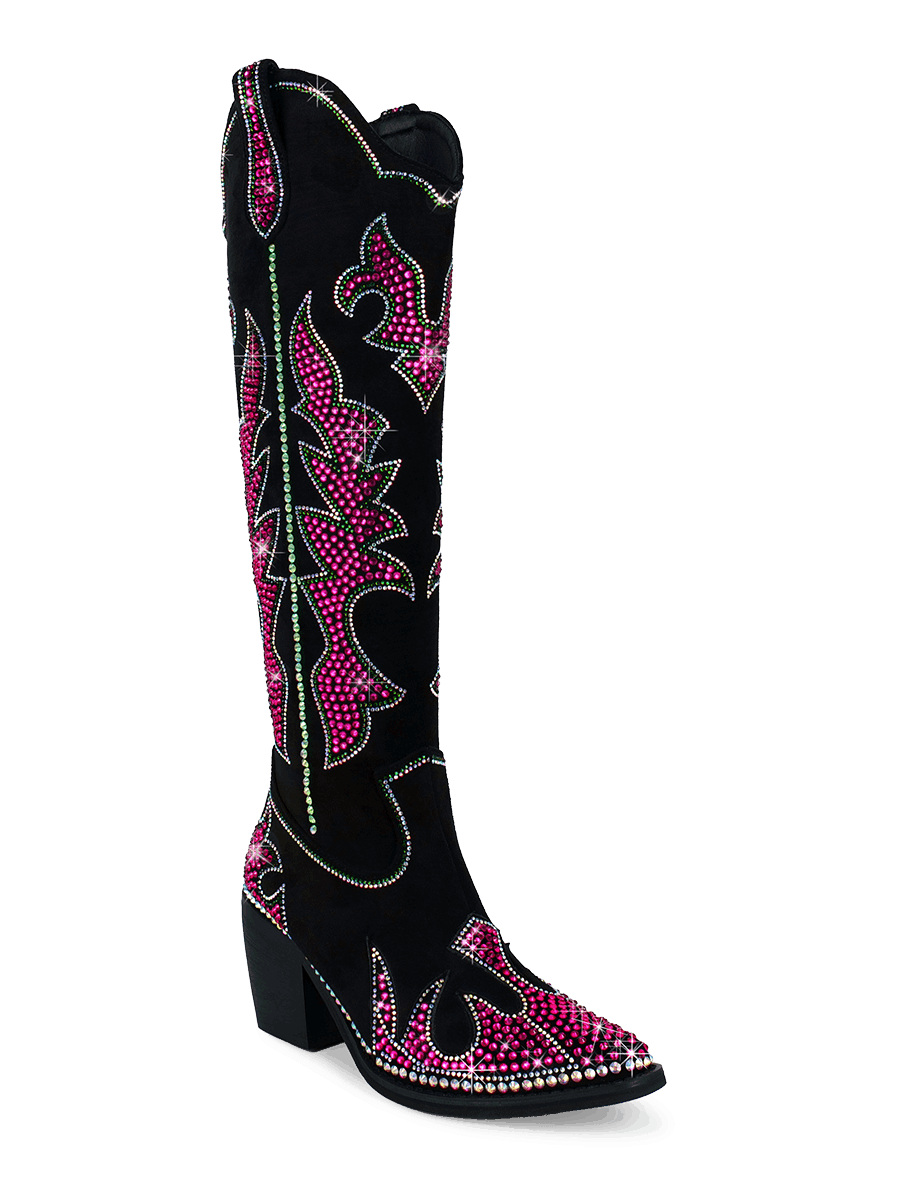 Pink Rhinestone Cowboy Boots | Black Western Boots | WETKISS