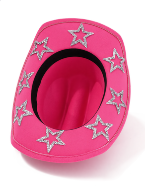 Pink Glitter Star Wide Brim Cowboy Hat