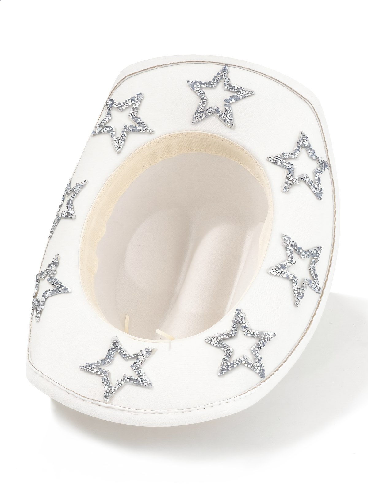 White Glitter Star Wide Brim Cowboy Hat