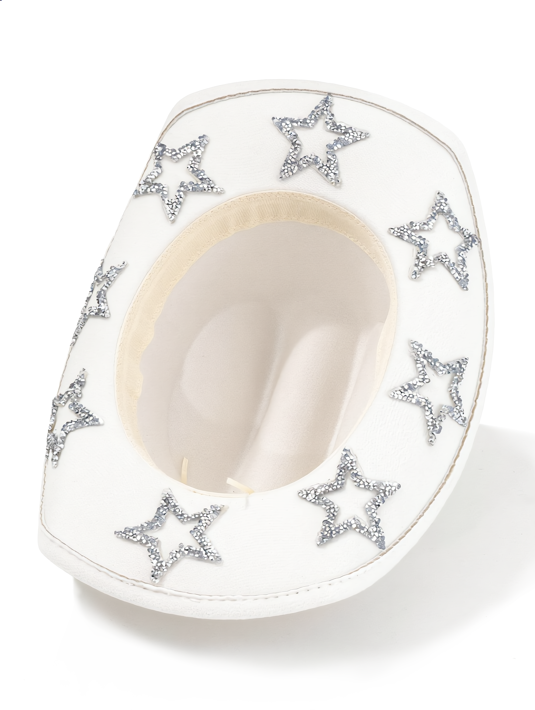 White Glitter Star Wide Brim Cowboy Hat