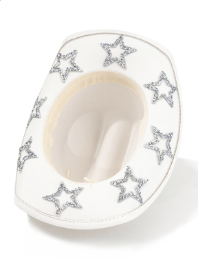 White Glitter Star Wide Brim Cowboy Hat