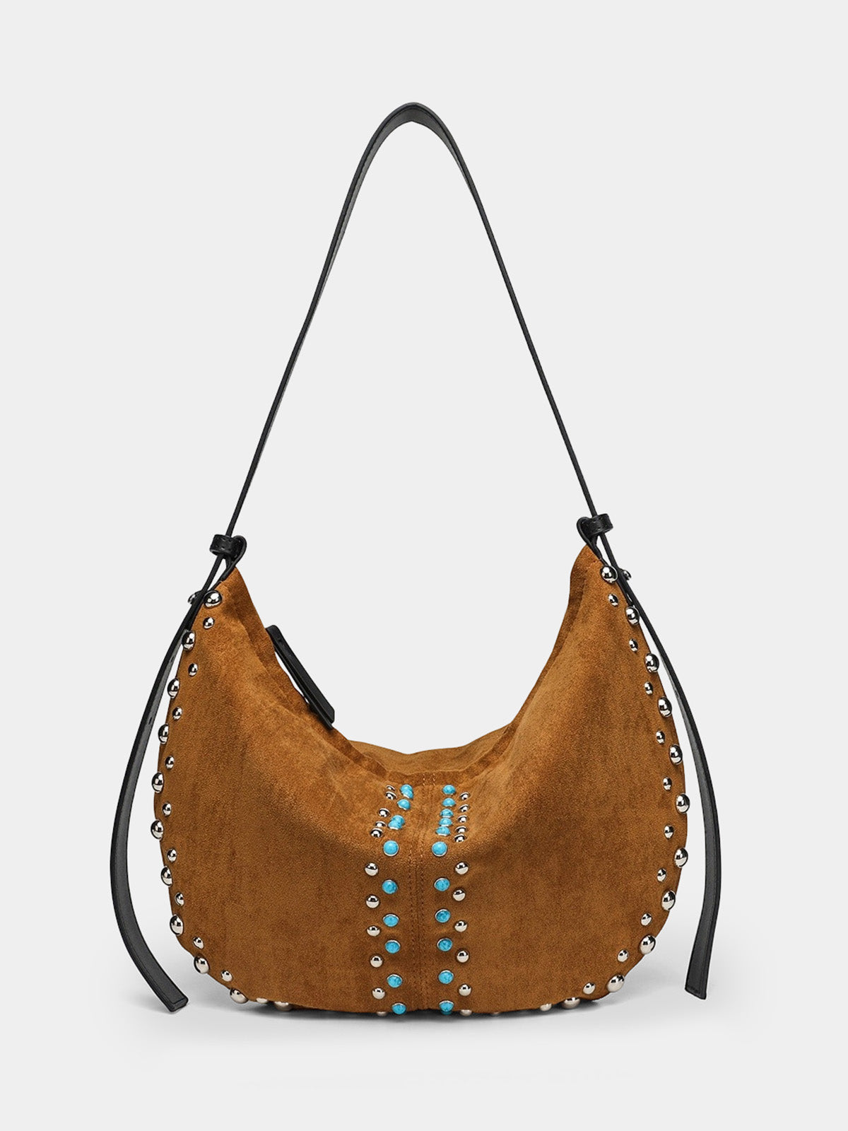 Turquoise Stud Faux Suede Western Hobo Bag