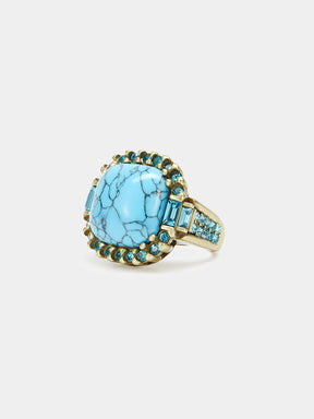 Square Turquoise Vintage Gold Plated Ring