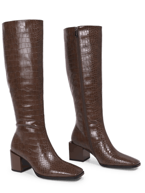 Crocodile Low Heel Knee-high Boots