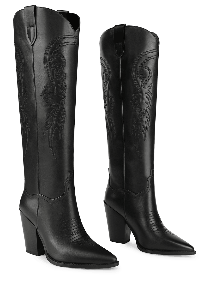  wetkiss Black Cowgirl Boots Black Cowboy Boots for Women Western  Boots Women Knee High Tall Cowboy Boots Women Boots Knee High Botas  Vaqueras Para Mujer Cowboy Cowgirl Costume for Women