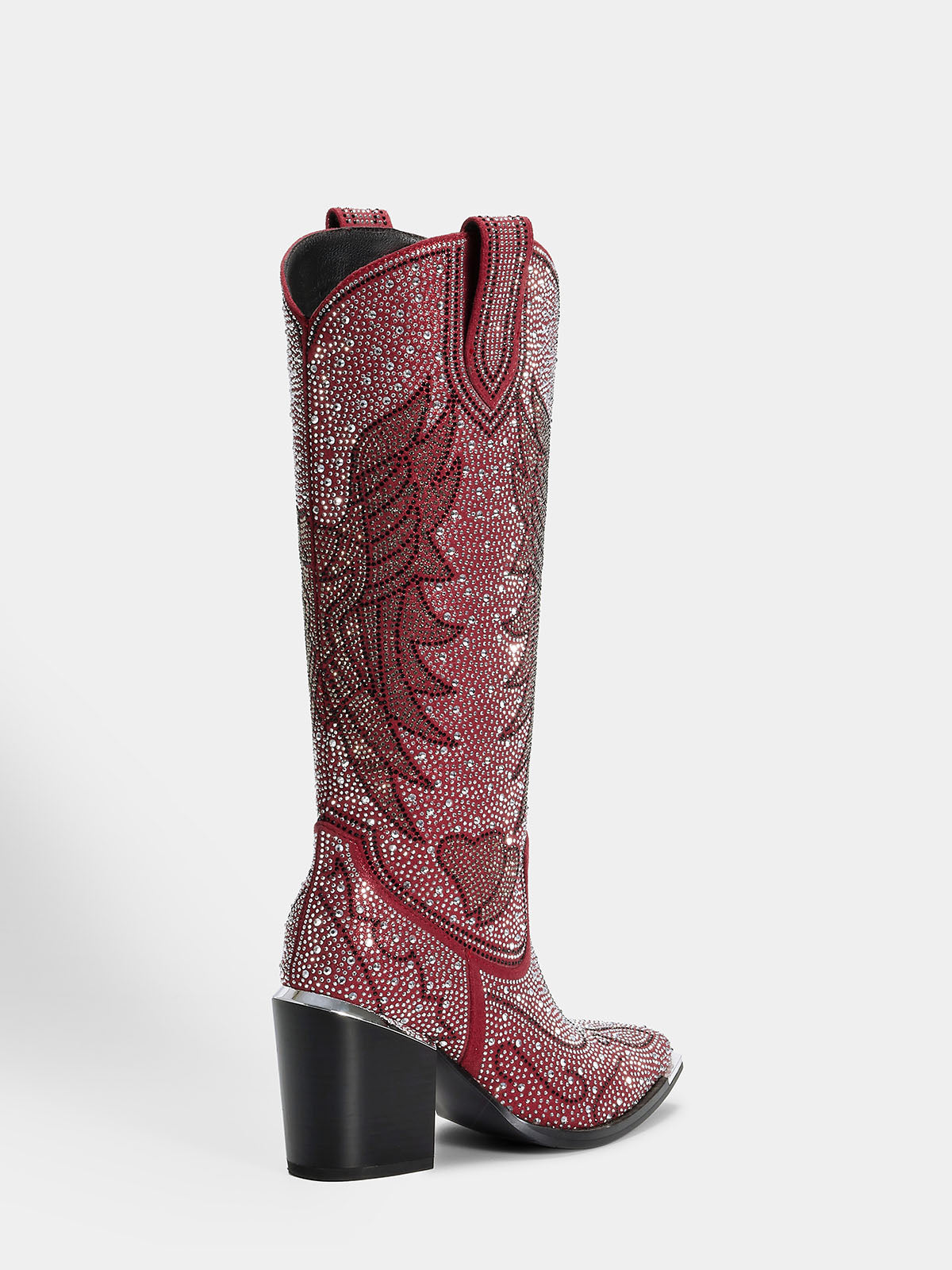 Red Rhinestone Midcalf Cowboy Boots for Women with Steel Toe | WETKISS