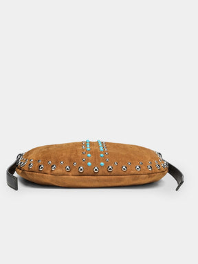 Turquoise Stud Faux Suede Western Hobo Bag