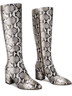 Pleat-free Snakeskin Knee High Boots