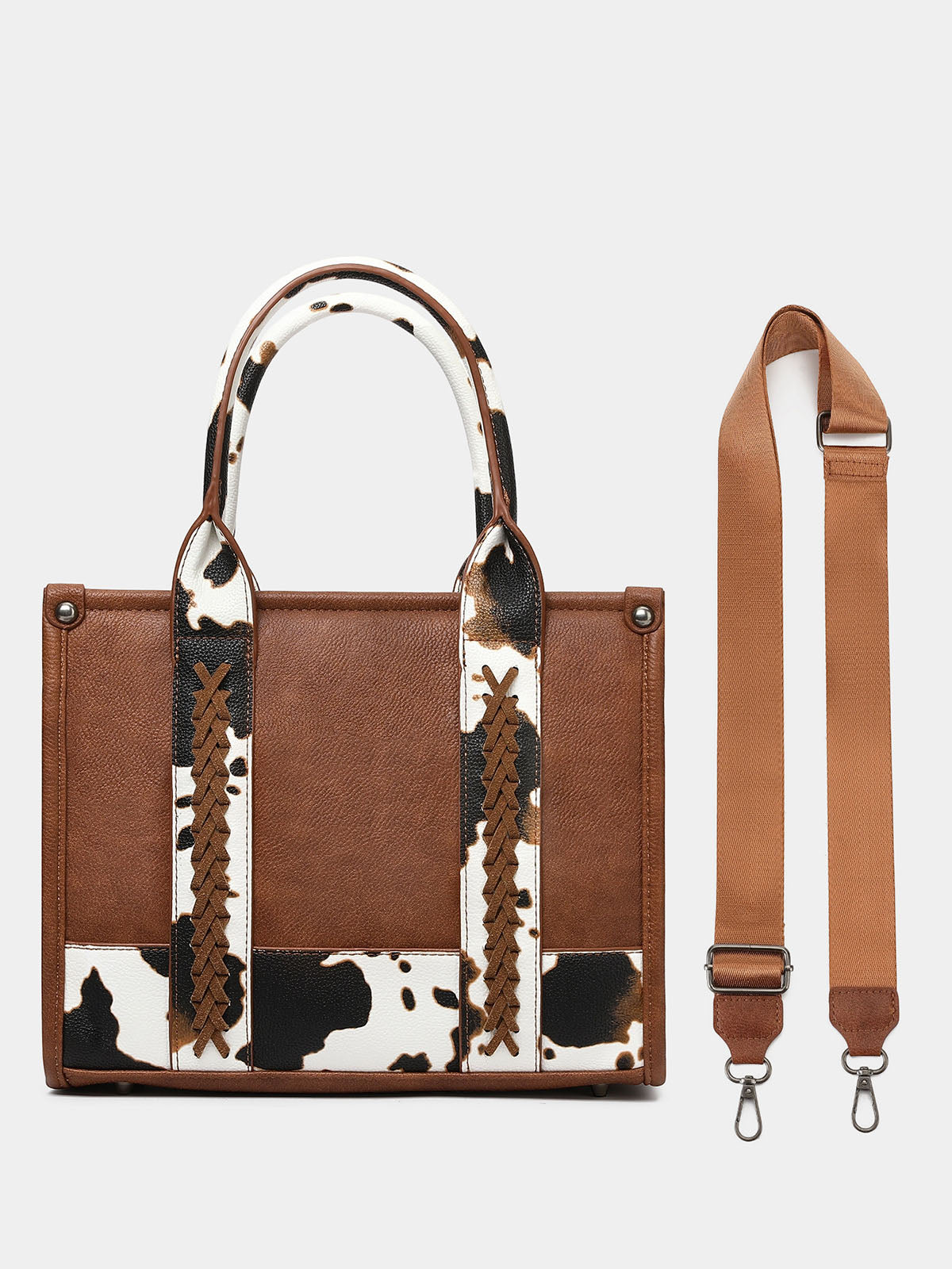 Brown Cow Print Western Tote Bag