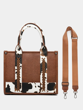 Brown Cow Print Western Tote Bag