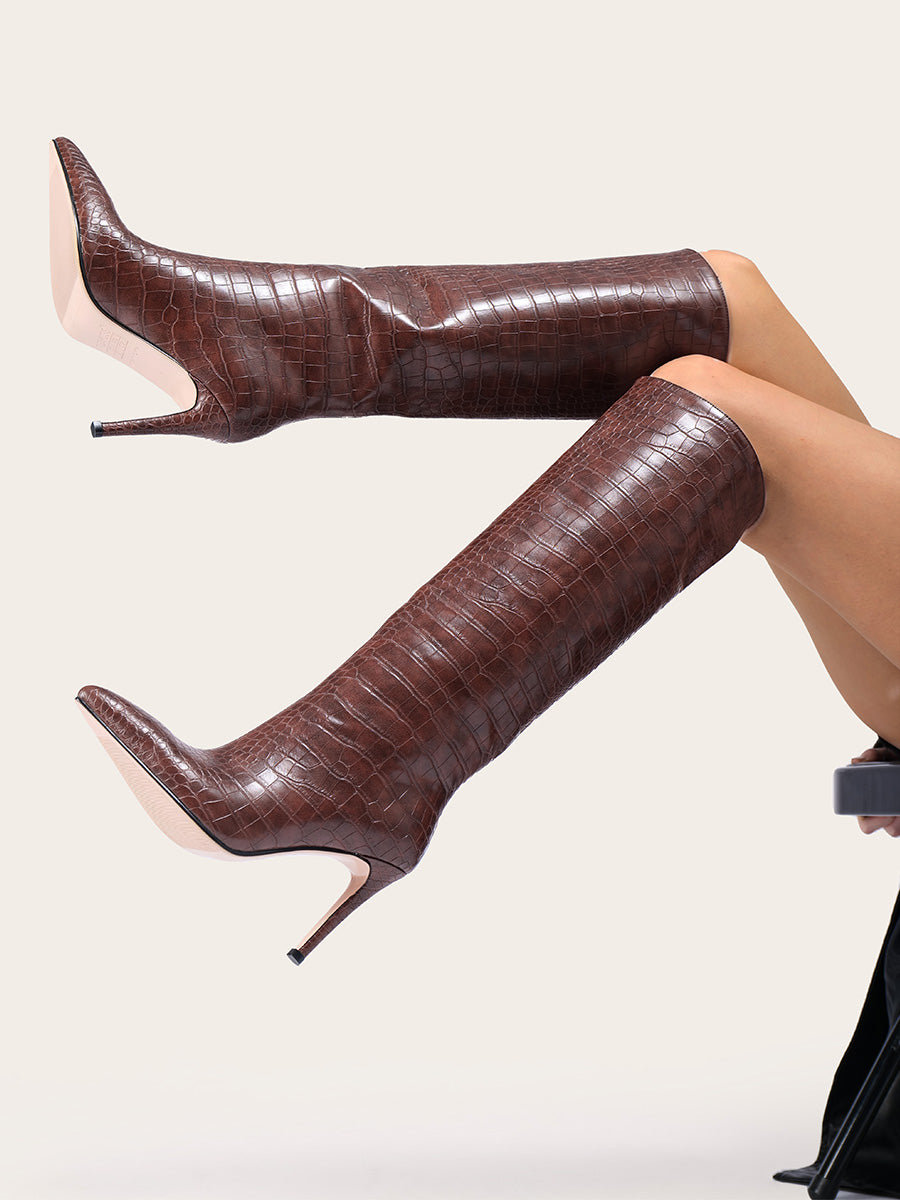 Classic Crocodile Knee High Boots