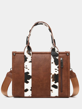 Brown Cow Print Western Tote Bag