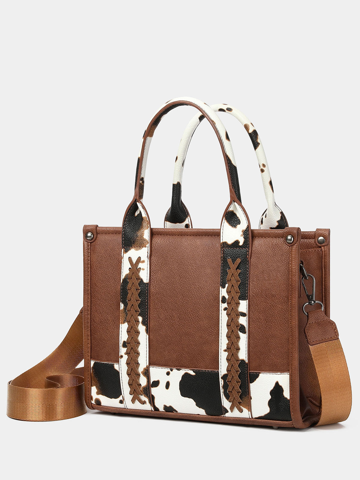 Brown Cow Print Western Tote Bag