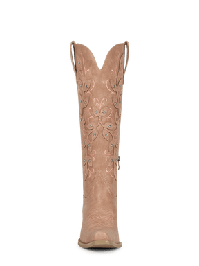 Apricot-pink-leaf-inlay-knee-high-western-cowgirl-boots