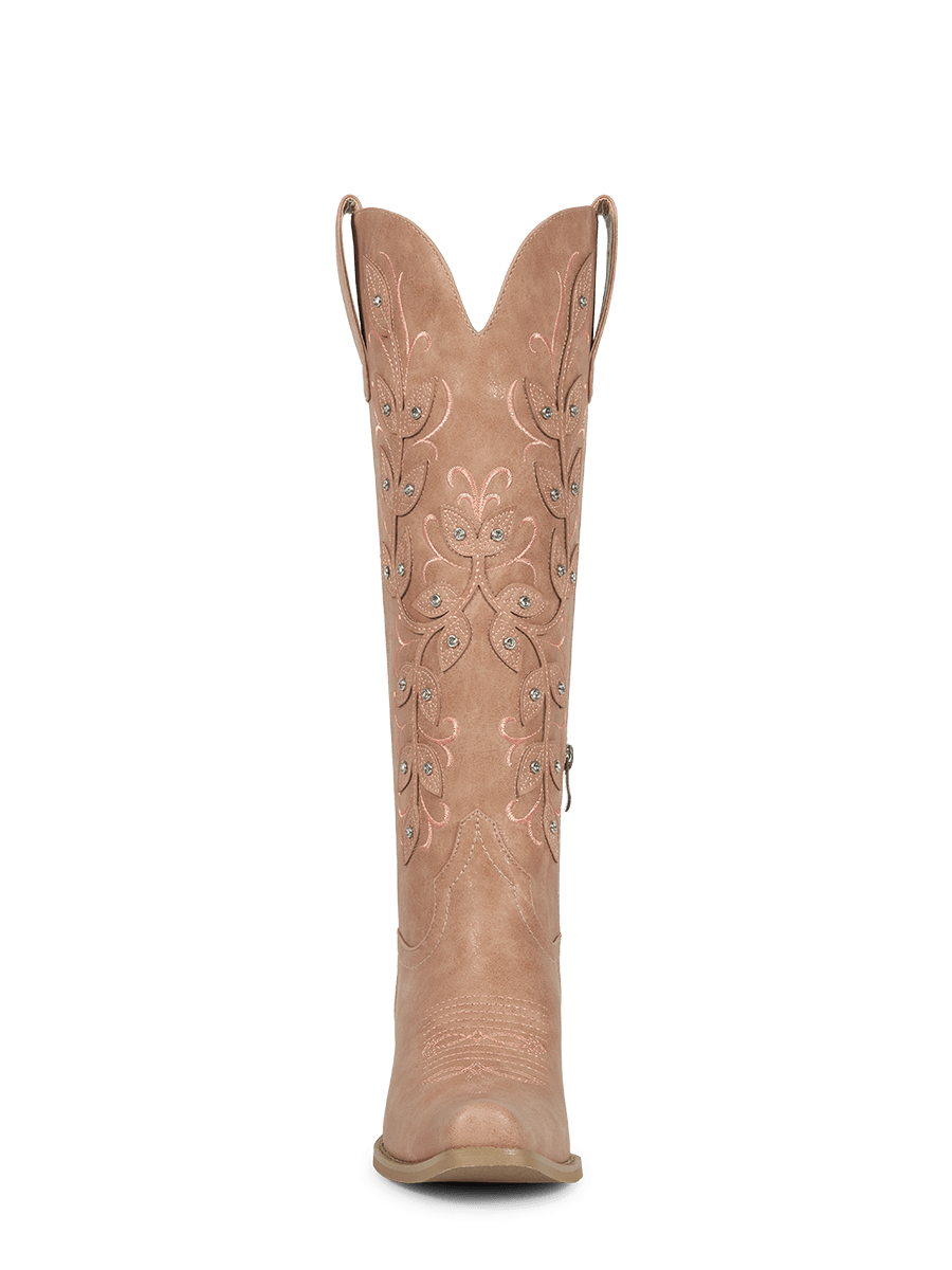 Apricot-pink-leaf-inlay-knee-high-western-cowgirl-boots