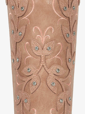 Apricot-pink-leaf-inlay-pu-western-cowgirl-boots