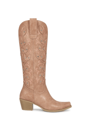 Apricot-pink-leaf-inlay-side-zipper-western-cowgirl-boots