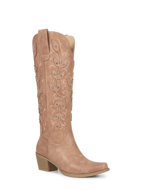 Apricot-pink-leaf-inlay-western-cowgirl-boots