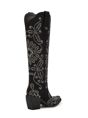 Black-cross-grass-mid-heel-cowgirl-boots
