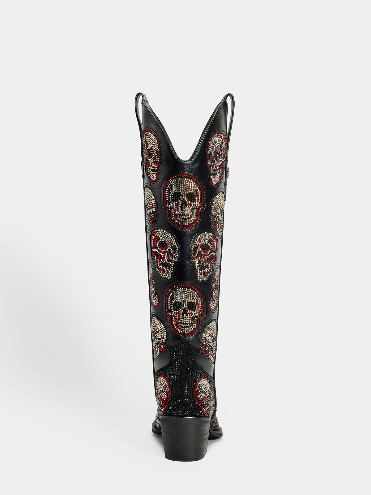 Black-leather-rhinestone-skull-mid-heel-western-cowgirl-boots