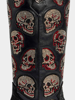 Black-leather-rhinestone-skull-pu-western-cowgirl-boots