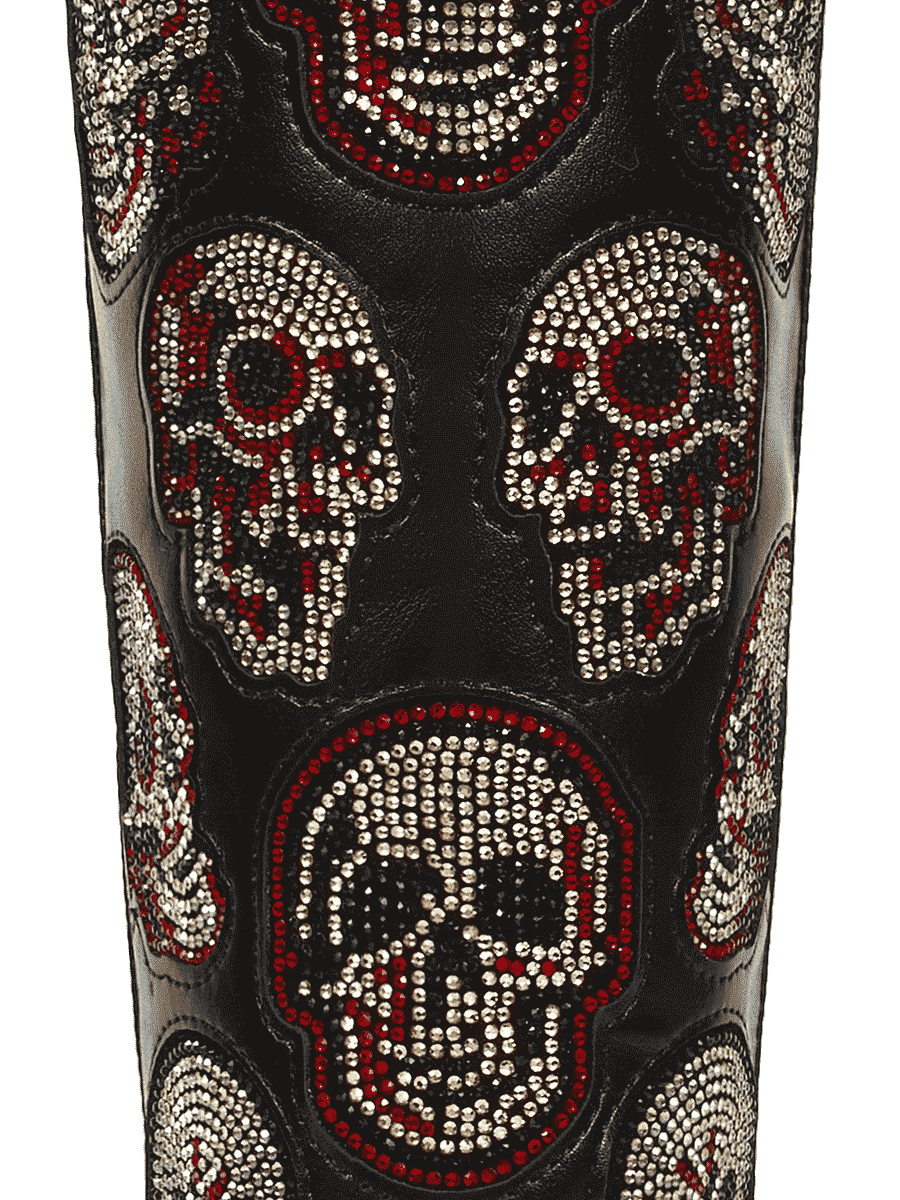 Black-leather-rhinestone-skull-pu-western-cowgirl-boots