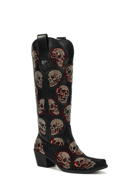 Black-leather-rhinestone-skull-western-cowgirl-boots