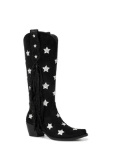 Black-rhinestone-star-single-sided-tassel-cowgirl-boots
