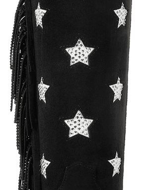 Black-rhinestone-star-single-sided-tassel-faux-suede-cowgirl-boots