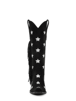 Black-rhinestone-star-single-sided-tassel-knee-high-cowgirl-boots