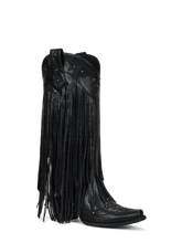Black-studs-embroidered-star-fringe-cowgirl-boots