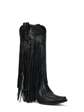 Black-studs-embroidered-star-fringe-cowgirl-boots