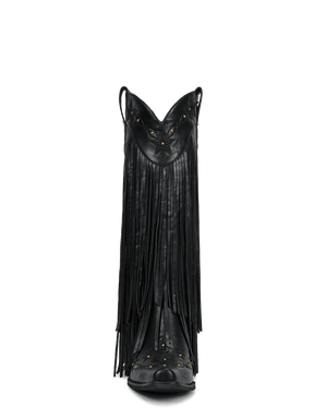 Black-studs-embroidered-star-fringe-knee-high-cowgirl-boots