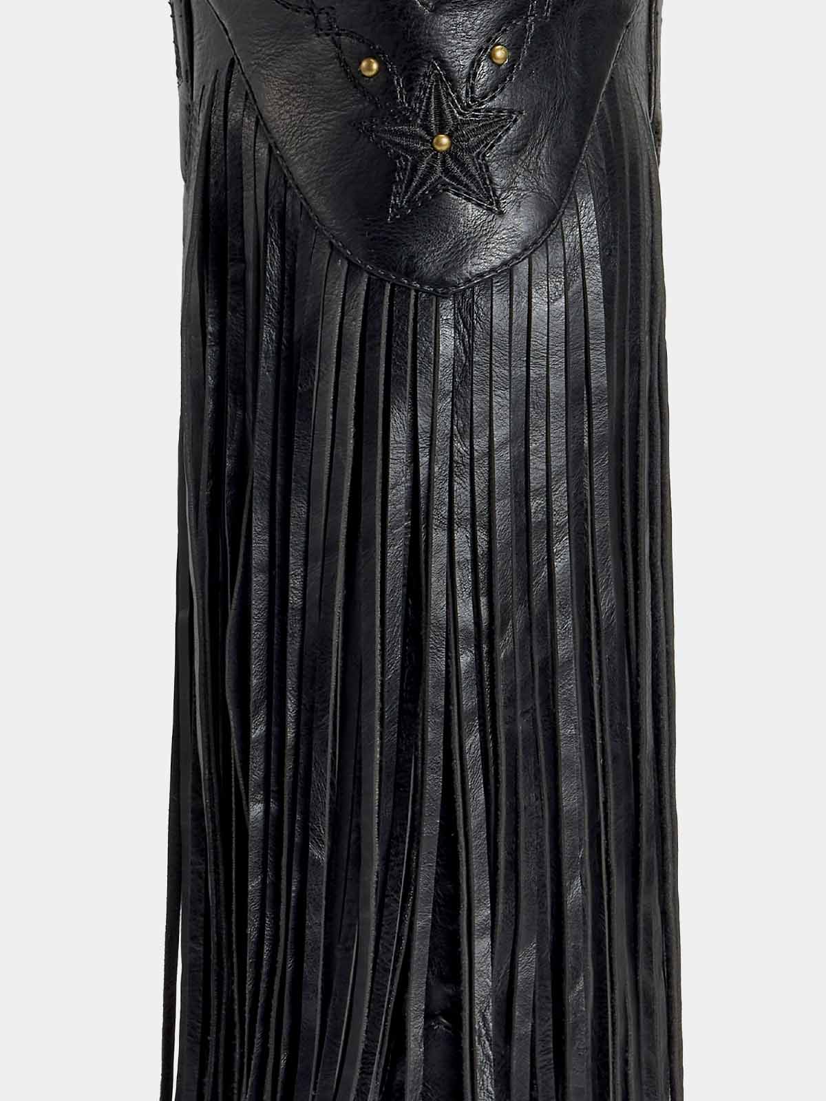 Black-studs-embroidered-star-fringe-pu-cowgirl-boots