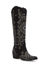 Black-suede-cross-grass-rhinestones-cowgirl-boots