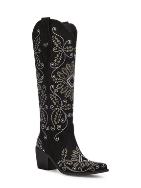 Black-suede-cross-grass-rhinestones-cowgirl-boots