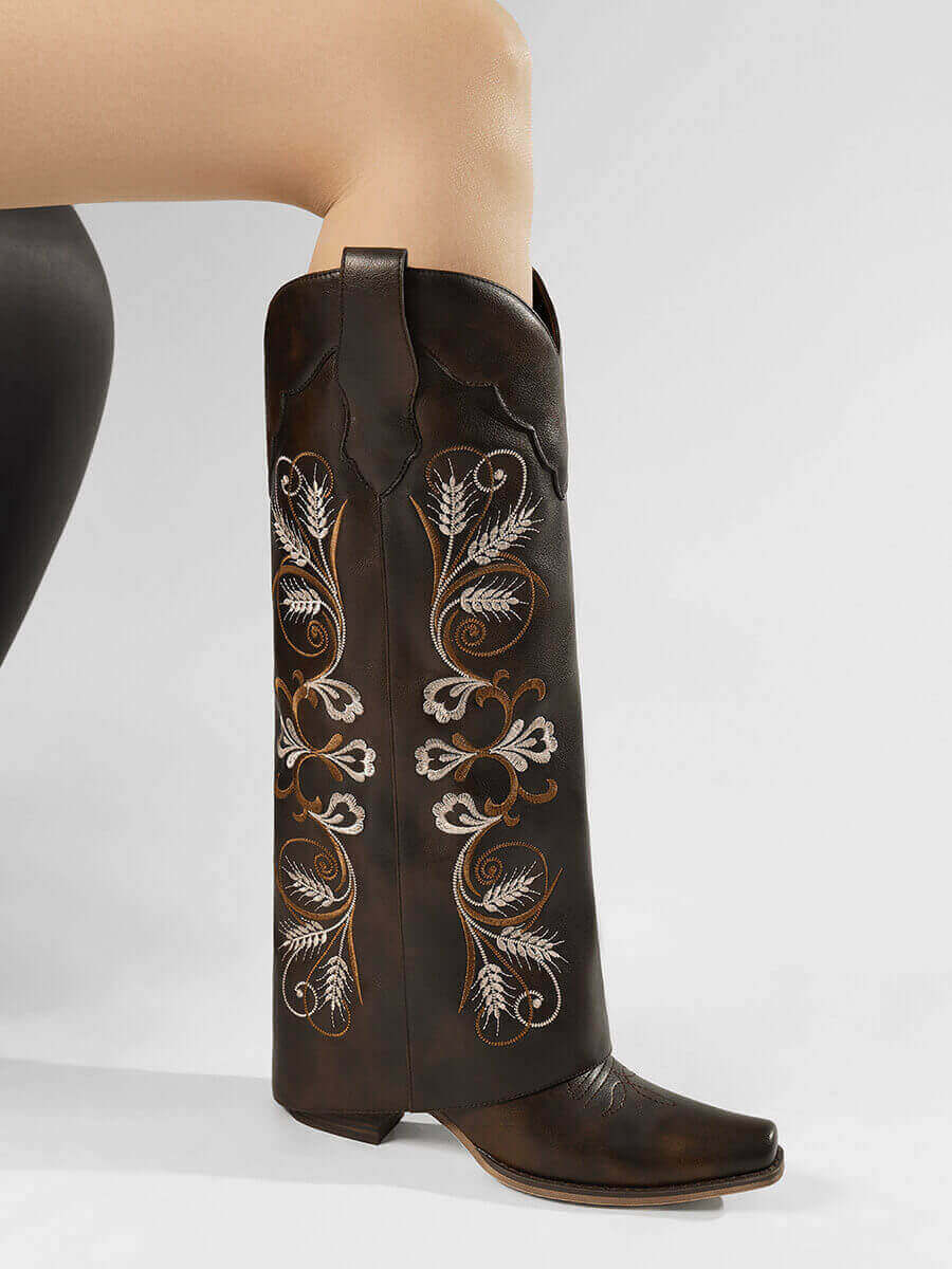 Brown-fold-over-embroidery-knee-high-boots